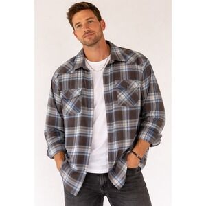 Wrangler Pearl Snap Western Shirt Mens 2XL‎ Blue Plaid Long Sleeve Cowboy